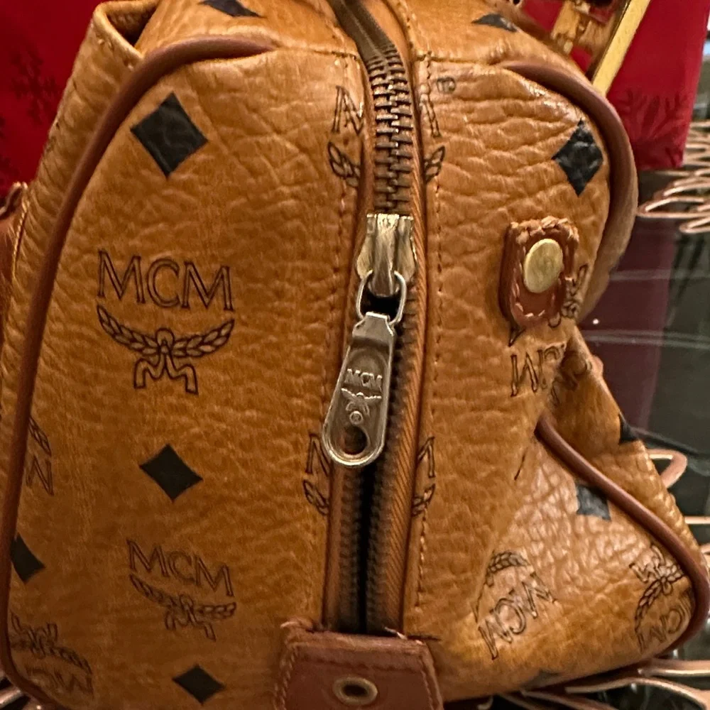 MCM Tan Monogram Satchel with Gold Accents - Picture 7 of 14